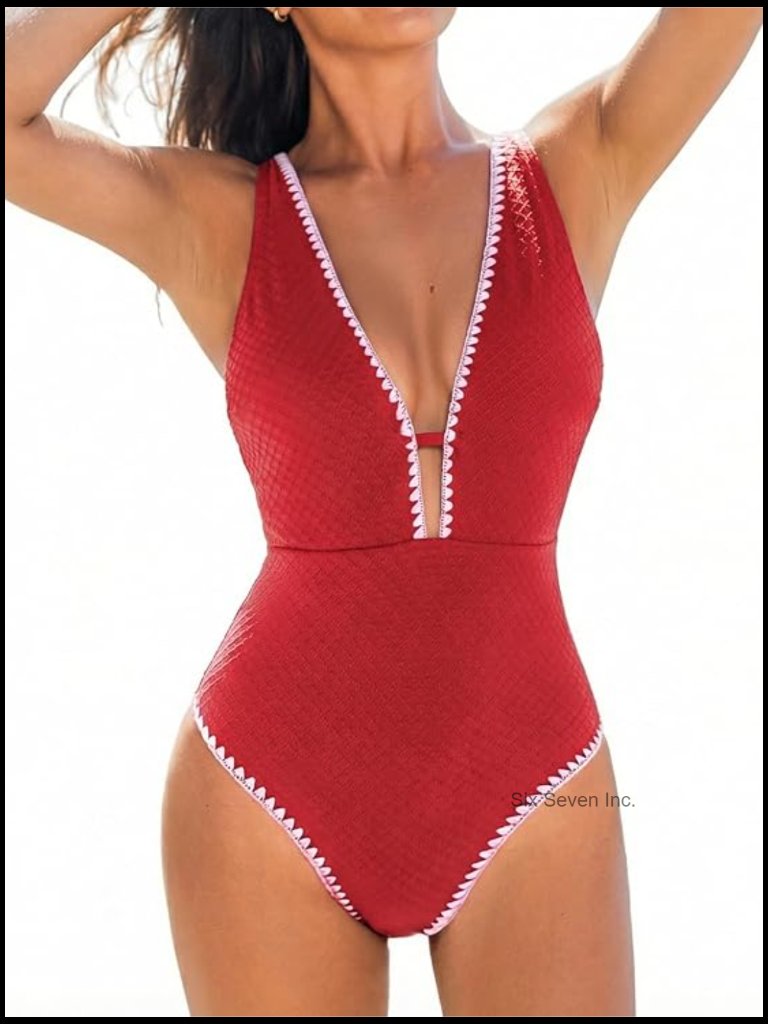 Women's Tummy Control One Piece Swimsuit V Neck Cutout Crisscross Back Cheeky